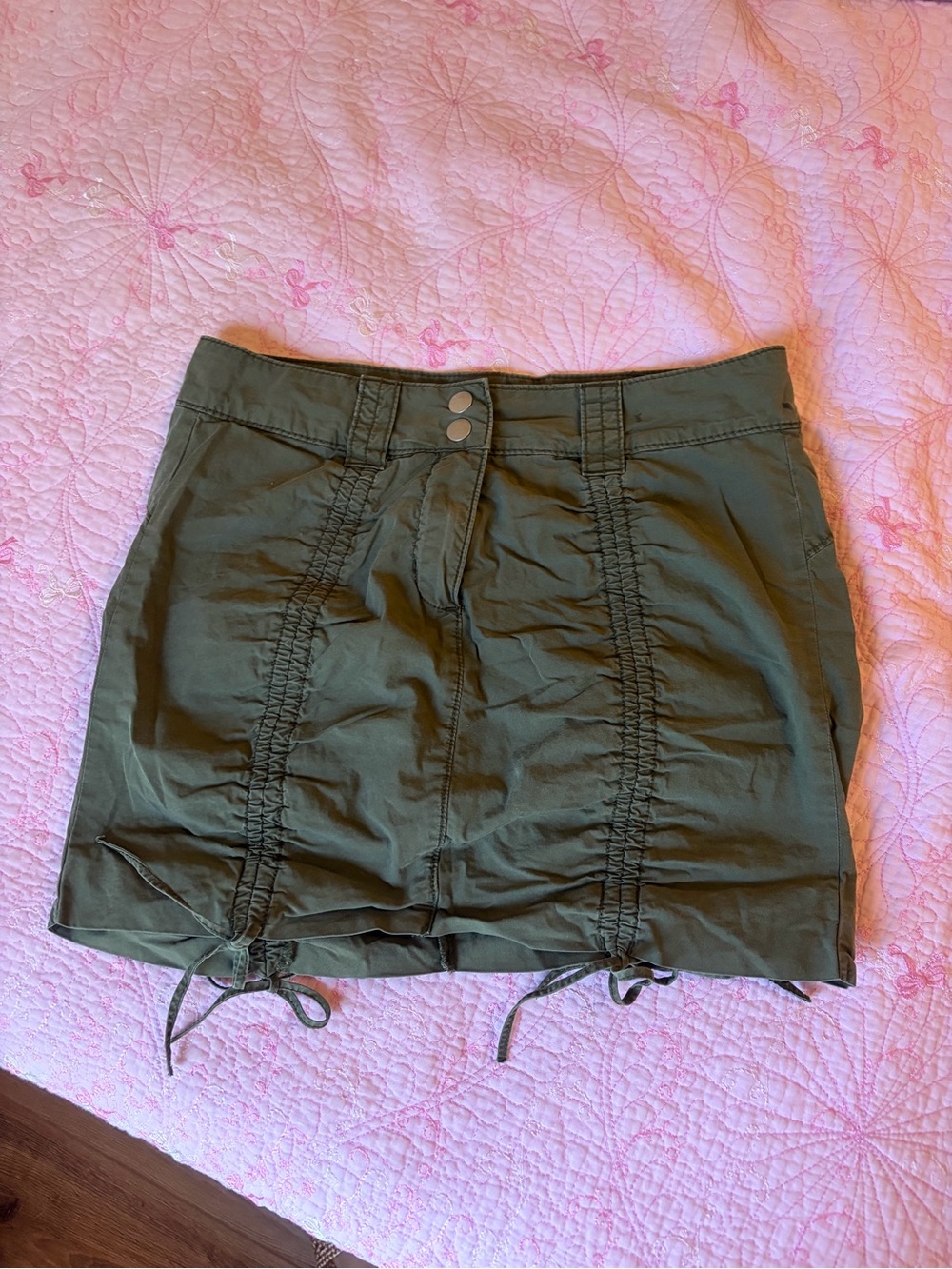 Garage ruched olive green miniskirt skort